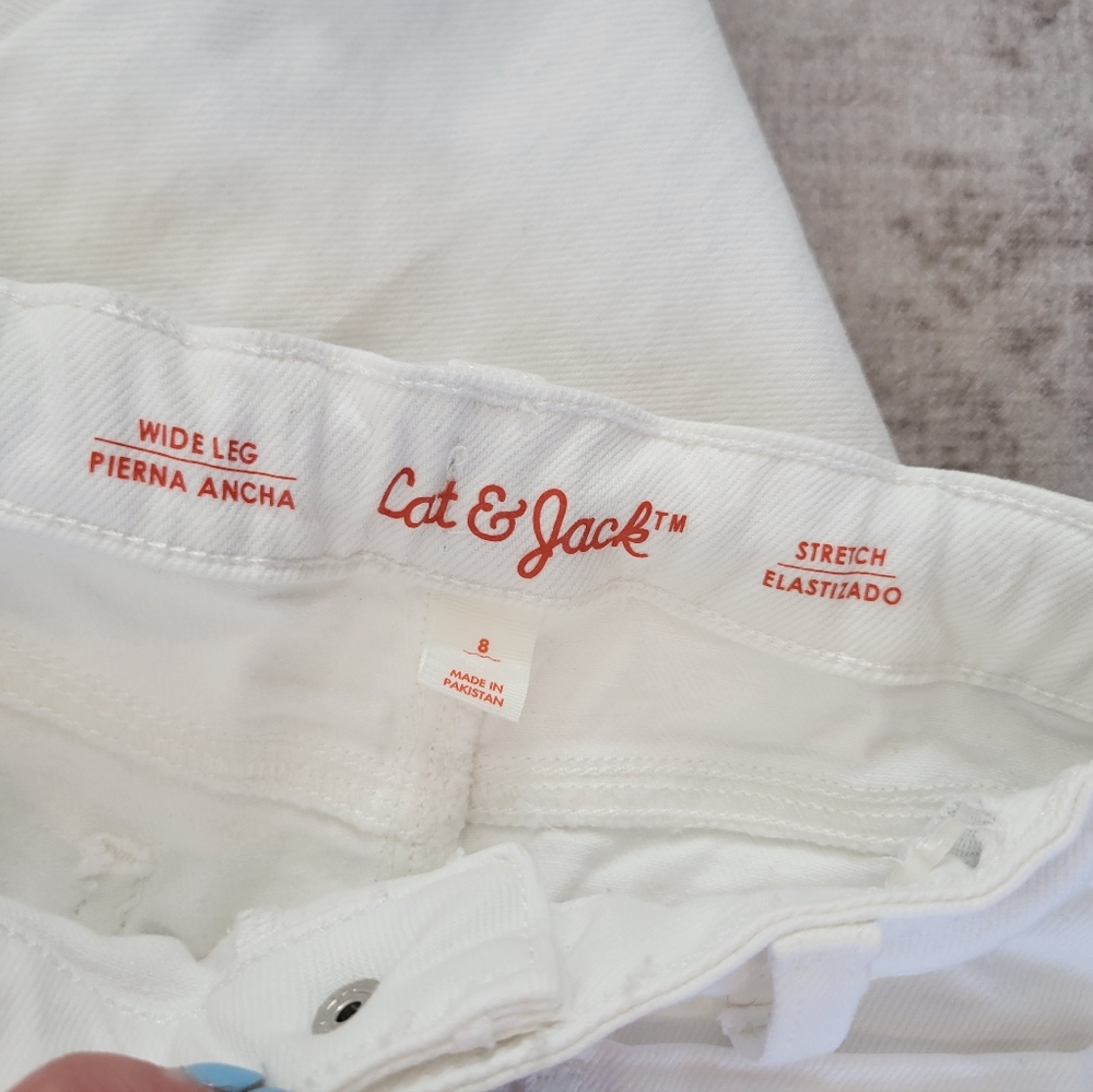 Cat & Jack Girls Wide Leg White Jeans Adjustable Waist Size 8 - Picture 7 of 7